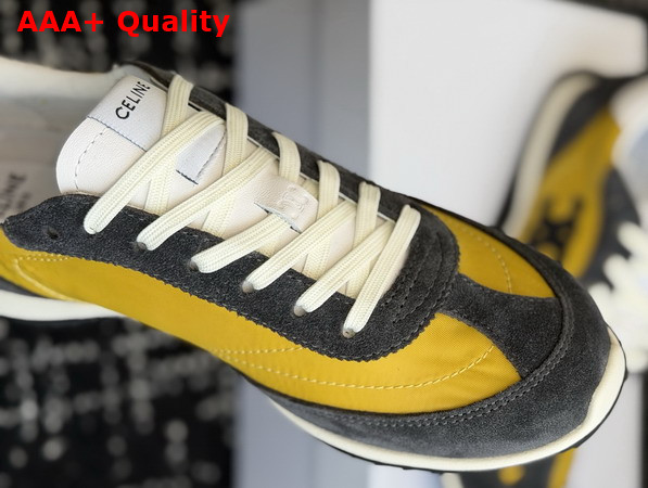 Celine Racer Sneaker in Nylon Suede Calfskin and Calfskin Yellow and Dark Grey Replica