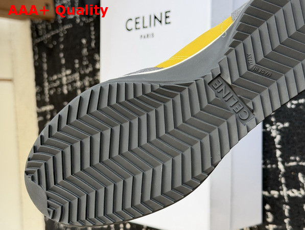 Celine Racer Sneaker in Nylon Suede Calfskin and Calfskin Yellow and Dark Grey Replica