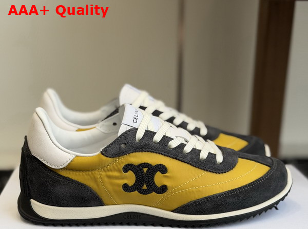 Celine Racer Sneaker in Nylon Suede Calfskin and Calfskin Yellow and Dark Grey Replica