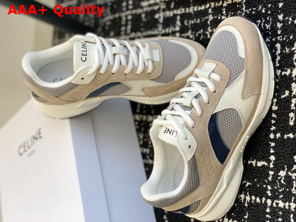 Celine Runner Cr 03 Low Lace Up Sneaker in Mesh Suede Calfskin and Calfskin White Beige Navy Replica