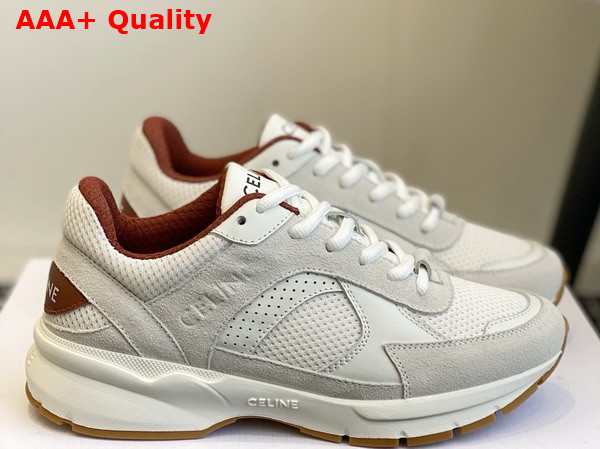 Celine Runner Cr 03 Low Lace Up Sneaker in Mesh Suede Calfskin and Calfskin White and Grey Replica