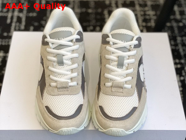Celine Runner Cr 03 Low Lace Up Sneaker in Suede Calfskin Mesh and Calfskin Beige White Grey Replica