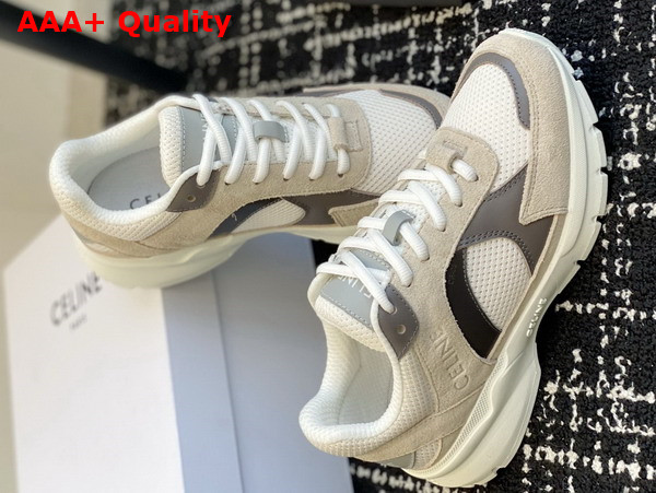 Celine Runner Cr 03 Low Lace Up Sneaker in Suede Calfskin Mesh and Calfskin Beige White Grey Replica