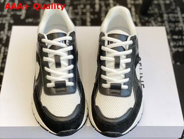 Celine Runner Cr 03 Low Lace Up Sneaker in Suede Calfskin Mesh and Calfskin Black and White Replica