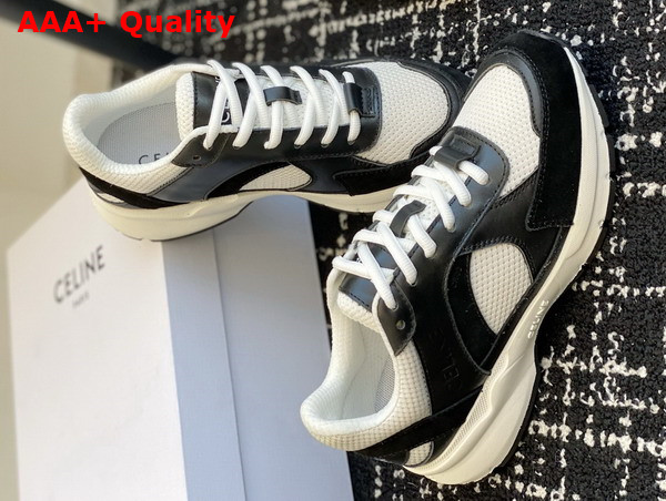 Celine Runner Cr 03 Low Lace Up Sneaker in Suede Calfskin Mesh and Calfskin Black and White Replica