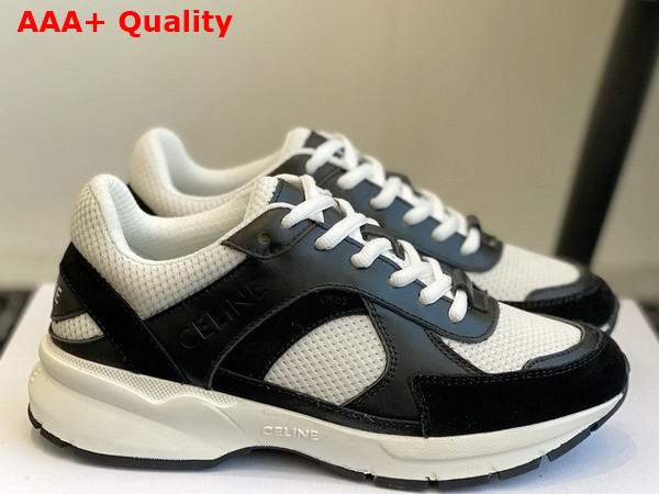Celine Runner Cr 03 Low Lace Up Sneaker in Suede Calfskin Mesh and Calfskin Black and White Replica