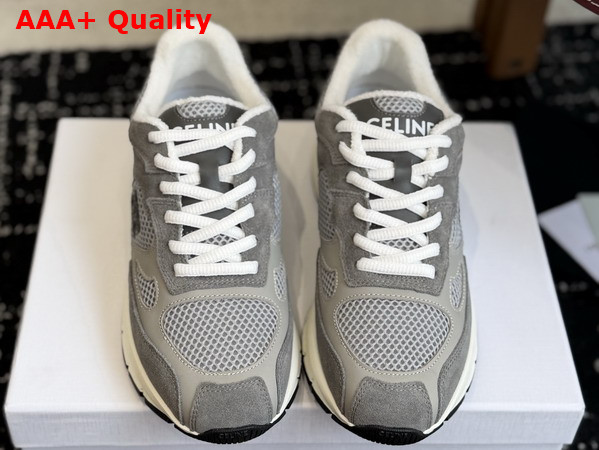 Celine Runner Sneaker in Calfskin Suede Calfskin and Mesh Grey and Ecru Replica