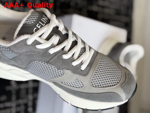 Celine Runner Sneaker in Calfskin Suede Calfskin and Mesh Grey and Ecru Replica