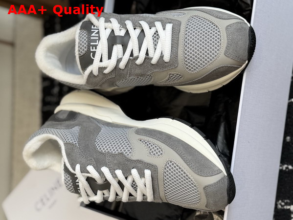 Celine Runner Sneaker in Calfskin Suede Calfskin and Mesh Grey and Ecru Replica