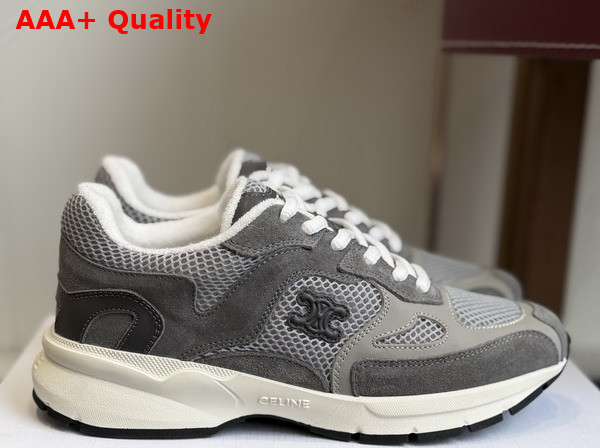 Celine Runner Sneaker in Calfskin Suede Calfskin and Mesh Grey and Ecru Replica