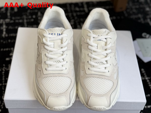 Celine Runner Sneaker in Optic White Calfskin Suede Calfskin and Mesh Replica