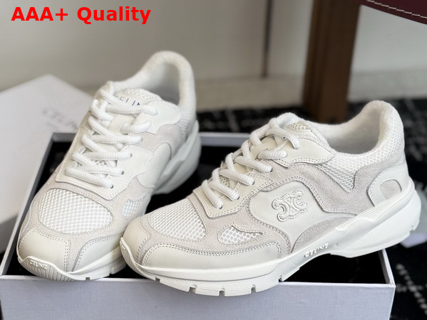 Celine Runner Sneaker in Optic White Calfskin Suede Calfskin and Mesh Replica
