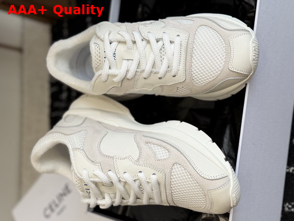 Celine Runner Sneaker in Optic White Calfskin Suede Calfskin and Mesh Replica