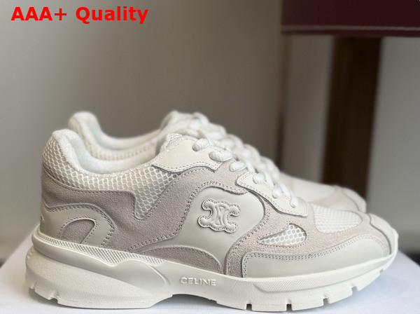 Celine Runner Sneaker in Optic White Calfskin Suede Calfskin and Mesh Replica