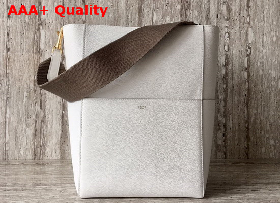 Celine Sangle Bucket Bag in White Grained Calfskin Replica
