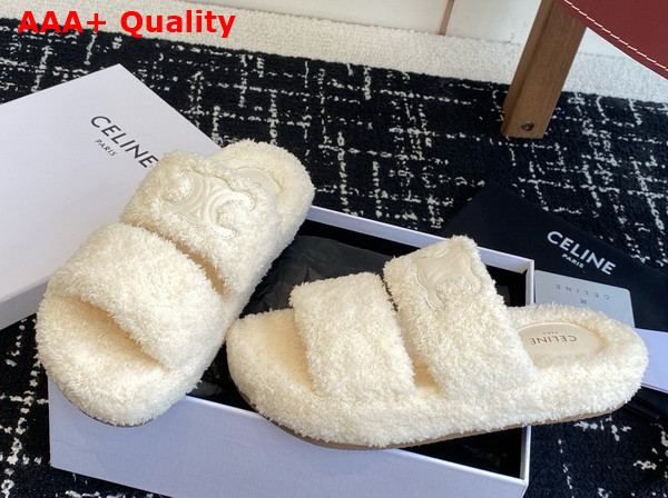 Celine Slides Triomphe in Shearling Beige Replica
