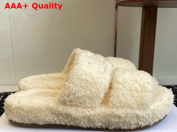 Celine Slides Triomphe in Shearling Beige Replica