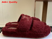 Celine Slides Triomphe in Shearling Burgundy Replica