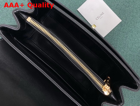 Celine Small 16 Bag in Black Satinated Calfskin with Long Strap in Textile and Calfskin Replica