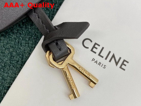 Celine Small 16 Bag in Grey Satinated Calfskin with Long Strap in Textile and Calfskin Replica