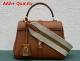 Celine Small 16 Bag in Tan Satinated Calfskin with Long Strap in Textile and Calfskin Replica