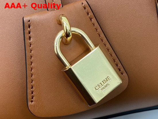 Celine Small 16 Bag in Tan Satinated Calfskin with Long Strap in Textile and Calfskin Replica