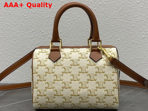 Celine Small Boston Cuir Triomphe in Triomphe Canvas and Calfskin White Replica