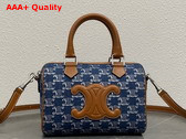 Celine Small Boston in Denim with Triomphe All Over and Calfskin Deine Silver Replica