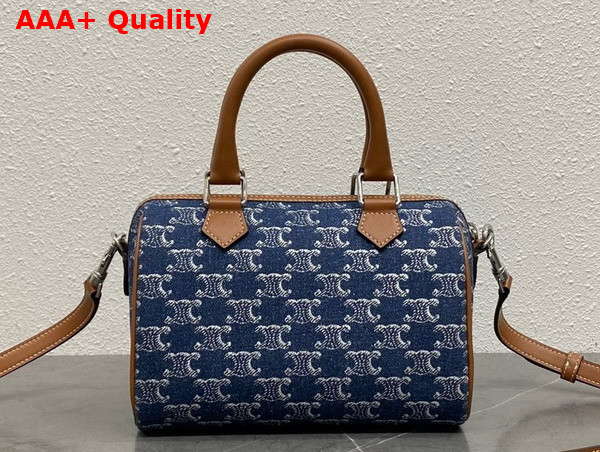 Celine Small Boston in Denim with Triomphe All Over and Calfskin Deine Silver Replica