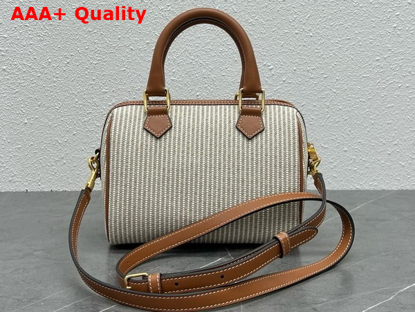 Celine Small Boston in Striped Textile and Calfskin Beige Replica