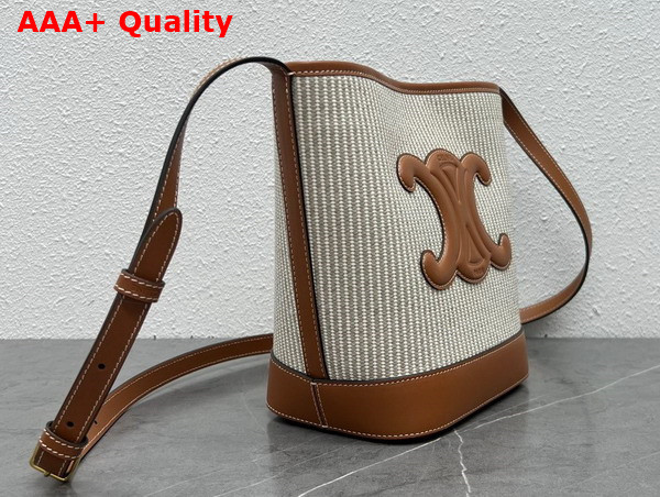Celine Small Bucket Cuir Triomphe in Striped Textile and Calfskin Beige Replica