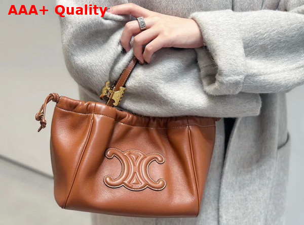 Celine Small Cabas Drawstring Cuir Triomphe in Smooth Calfskin Tan Replica