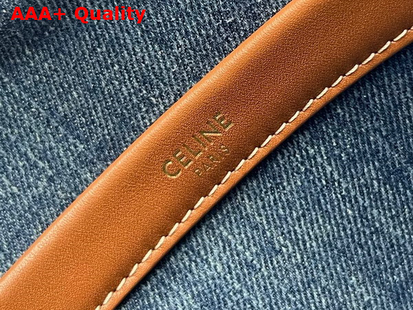 Celine Small Cabas Thais in Denim with Triomphe All Over Embroidery and Calfskin Navy and Tan Replica