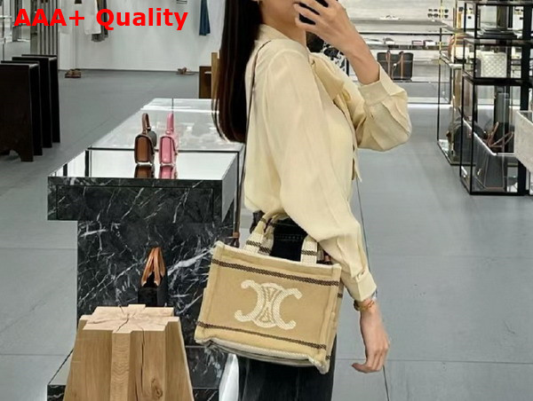 Celine Small Cabas Thais in Striped Textile with Triomphe Beige and Black Replica