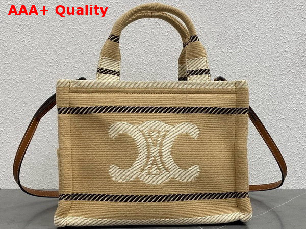 Celine Small Cabas Thais in Striped Textile with Triomphe Beige and Black Replica