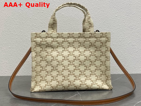 Celine Small Cabas Thais in Textile with Triomphe Canvas Print and Calfskin White Replica