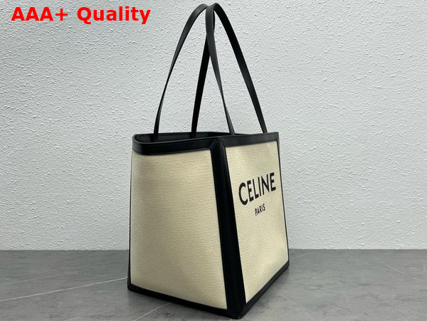Celine Small Cabas in Natural Canvas and Black Smooth Calfskin Replica