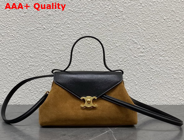 Celine Small Flair in Suede Calfskin and Glossy Lambskin Camel and Black Replica