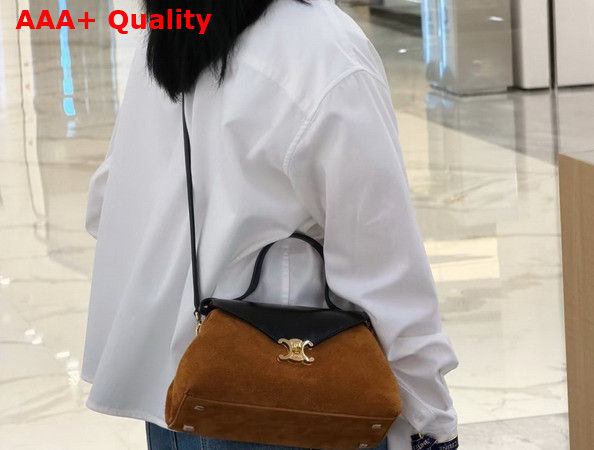 Celine Small Flair in Suede Calfskin and Glossy Lambskin Camel and Black Replica