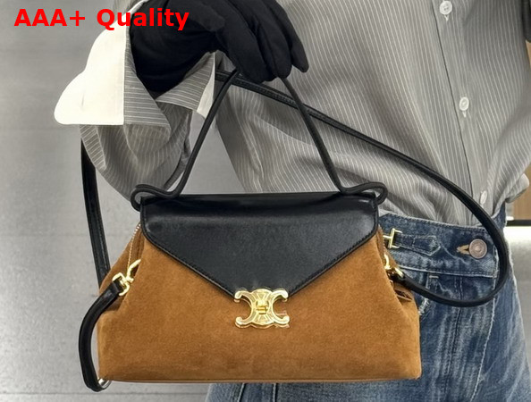 Celine Small Flair in Suede Calfskin and Glossy Lambskin Camel and Black Replica