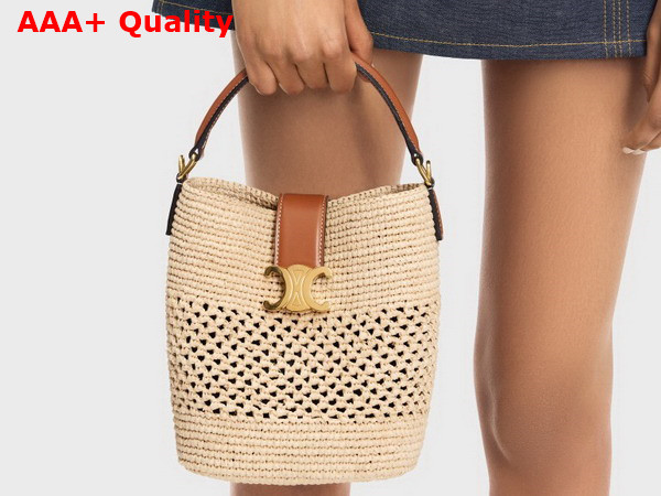 Celine Small Louise Bucket in Raffia and Calfskin Natural Tan Replica