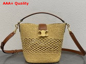 Celine Small Louise Bucket in Raffia and Calfskin Natural Tan Replica
