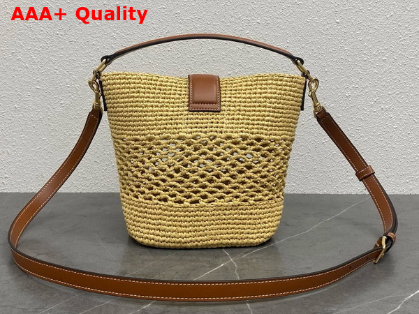 Celine Small Louise Bucket in Raffia and Calfskin Natural Tan Replica