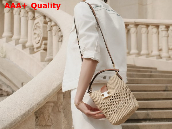 Celine Small Louise Bucket in Raffia and Calfskin Natural Tan Replica