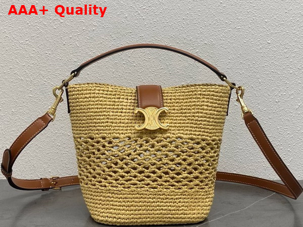 Celine Small Louise Bucket in Raffia and Calfskin Natural Tan Replica