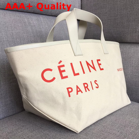 Celine Small Made in Tote in Textile Natural and Red Replica