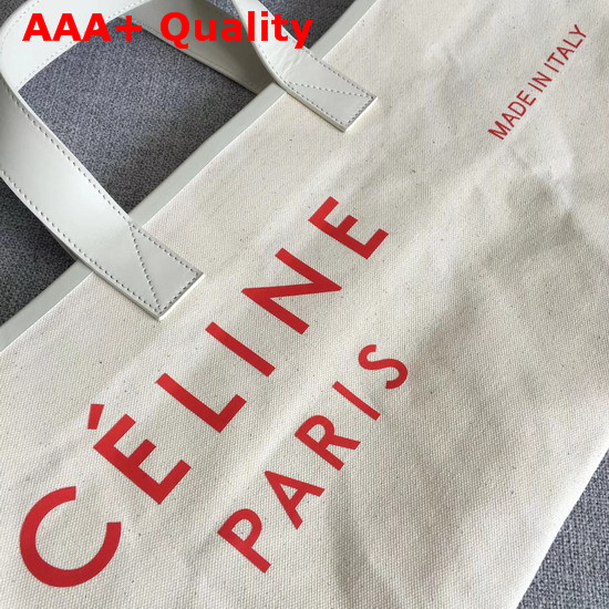 Celine Small Made in Tote in Textile Natural and Red Replica