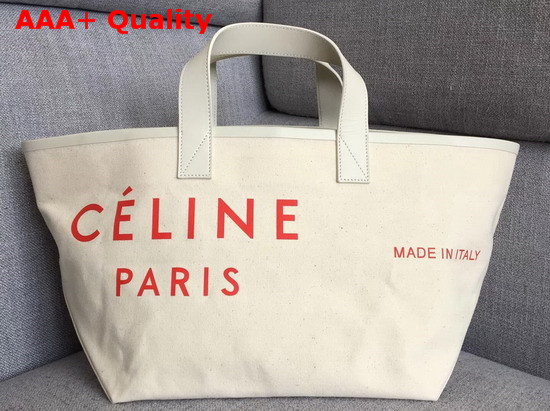 Celine Small Made in Tote in Textile Natural and Red Replica
