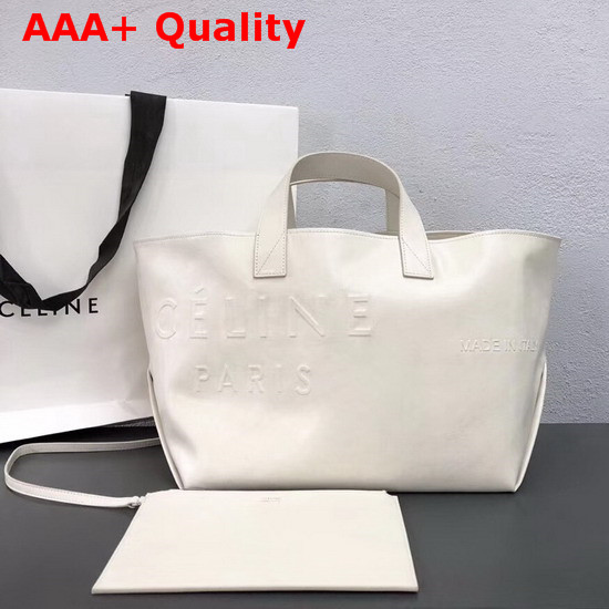 Celine Small Made in Tote in White Shiny Smooth Calfskin Replica