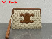Celine Small Pouch with Strap in Textile with Triomphe Print and Calfskin White Replica